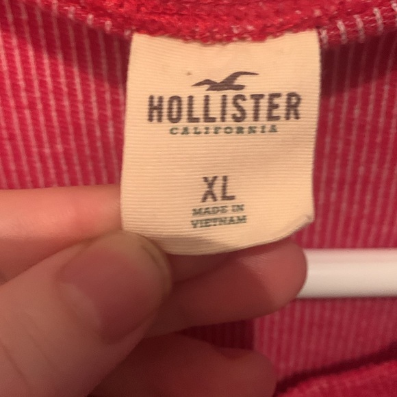 Gorgeous Light Red Hollister quarter button long sleeve Waffle cut shirt SZ XL - Picture 3 of 8